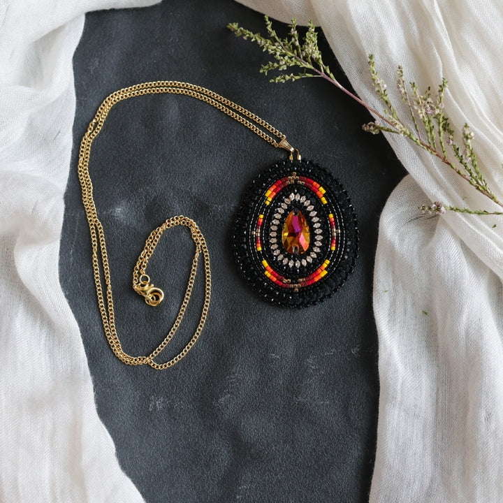 Beth Rose Designs Fire Beaded Pendant Necklace