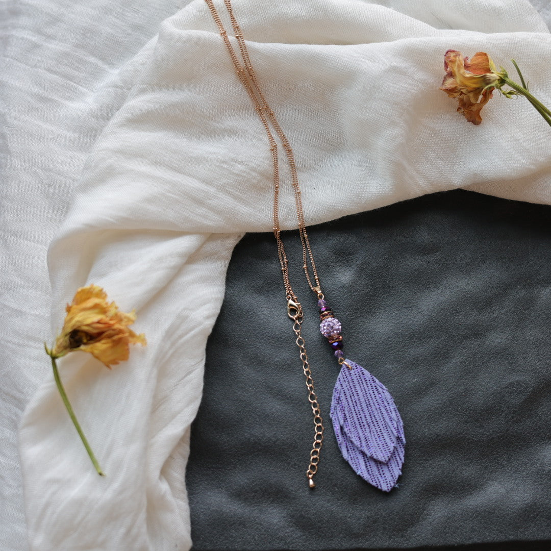 Beth Rose Designs Purple Leather Feather Earring & Necklace Set