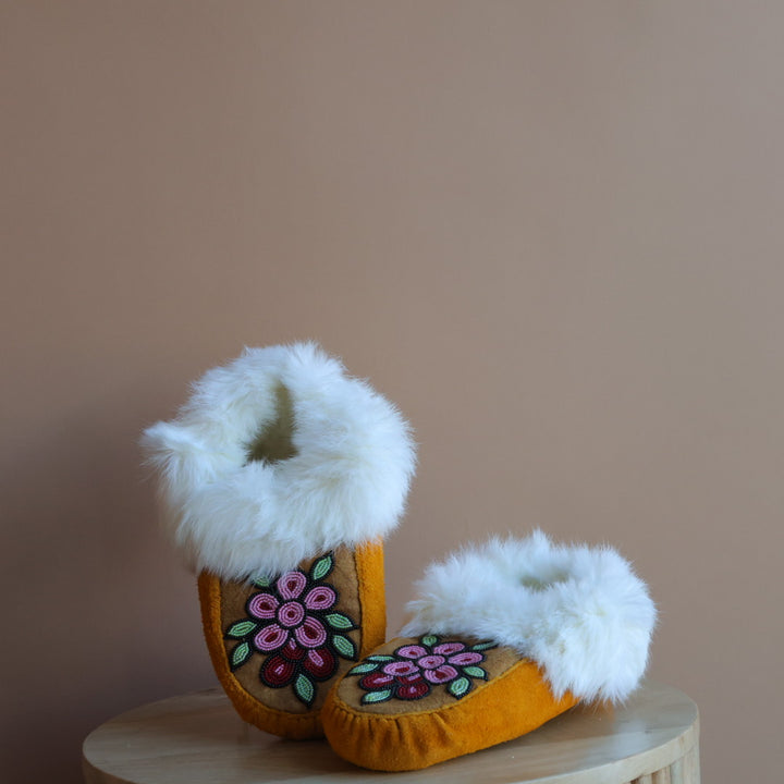 Emily J. Pink 5-Petal Floral Moose Hide Moccasins