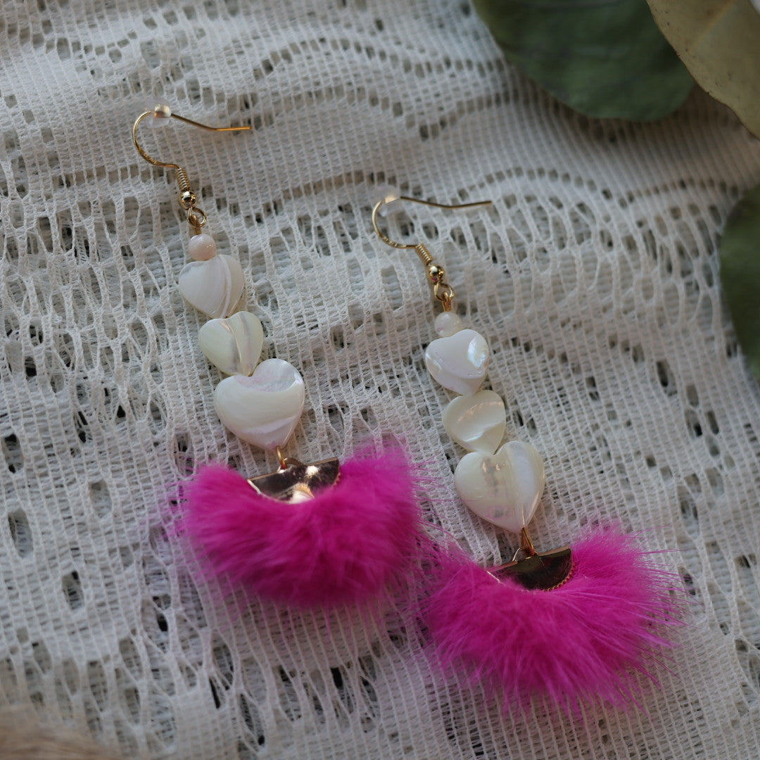 Prairie Sage Beadwork Mother of Pearl & Mink Drop Earrings