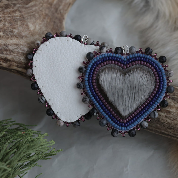 Keegan W. Seal Fur Beaded Heart Earrings