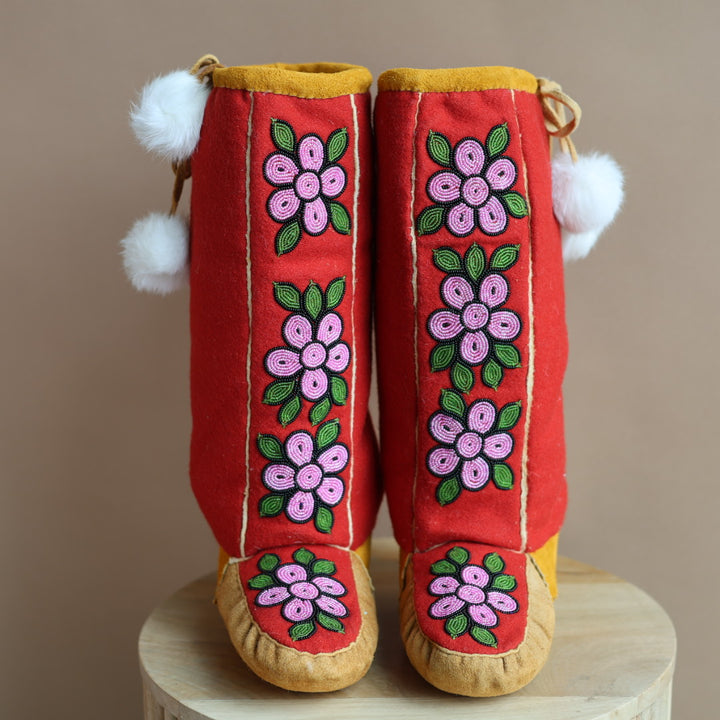 Emily J. Handmade Felt Mukluks with Pink Floral Detail