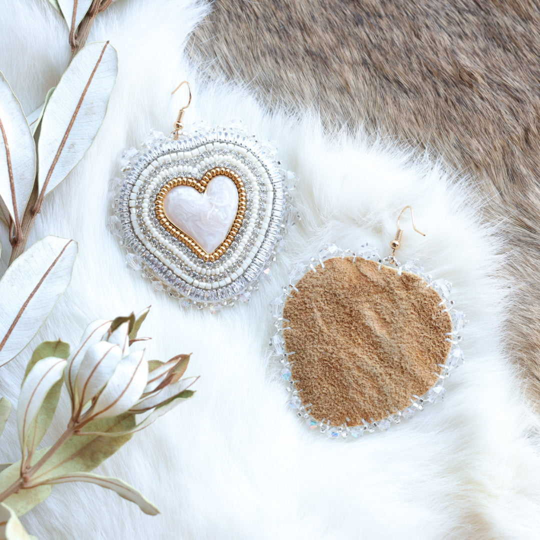 Pieces of Work by Mercedes Beaded Heart Earrings
