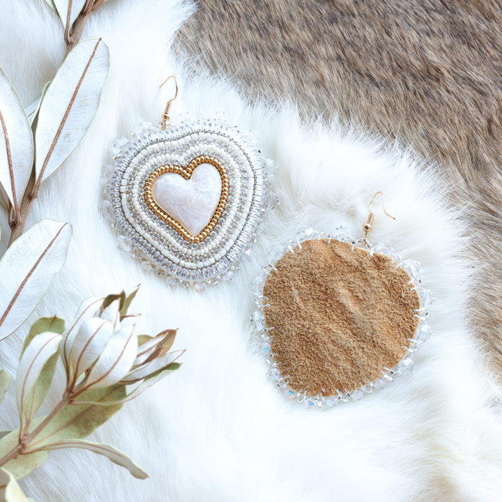 Pieces of Work by Mercedes Beaded Heart Earrings