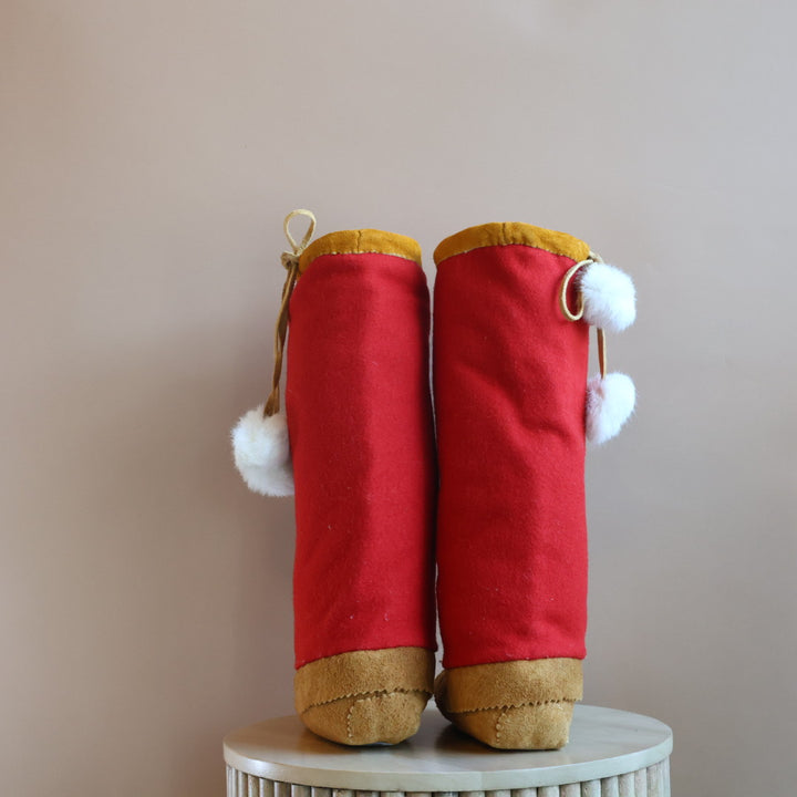 Emily J. Handmade Felt Mukluks with Red and Blue Floral Detail