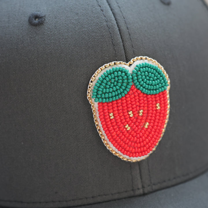 Feline Fancy Eh Beaded Strawberry Snapback Hat