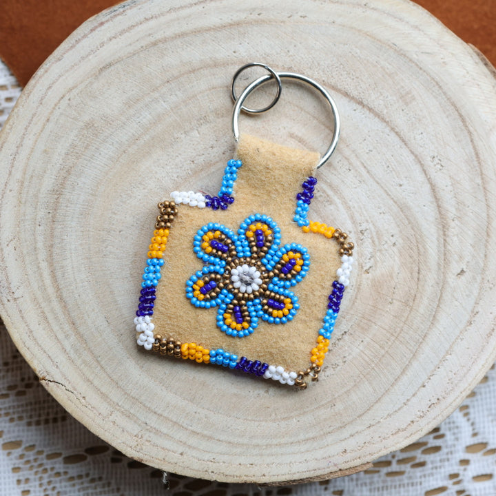 Jeannie A Smoked Moose Hide Beaded Keychain