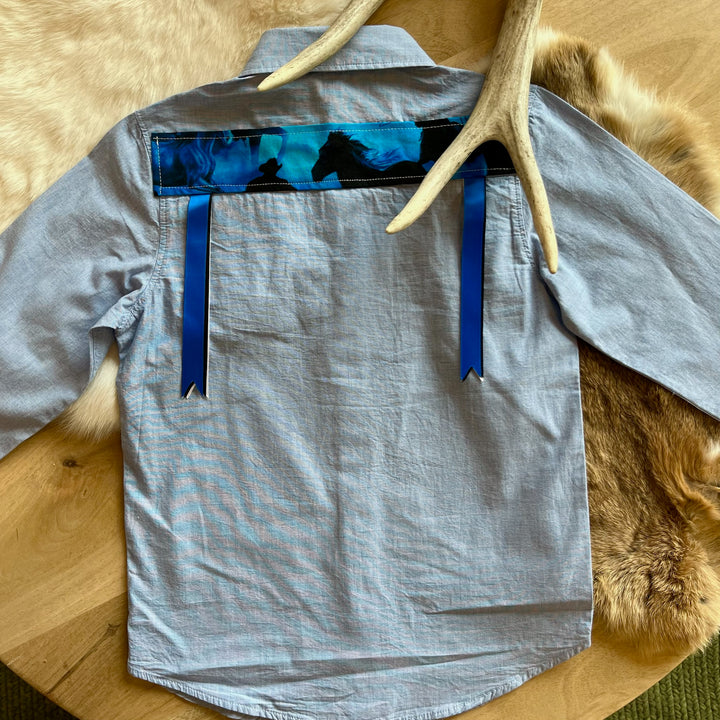 Vi's CREE-ations Cowboys in Blue Boy's Ribbon Shirt