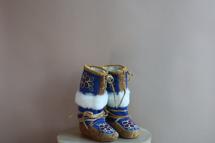 Emily J. Youth Blue Felt & Moose Hide Mukluks