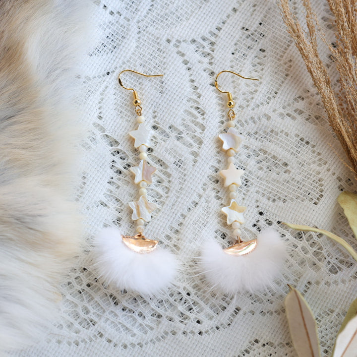 Prairie Sage Beadwork Dyed Mother of Pearl Star & Mink Drop Earrings