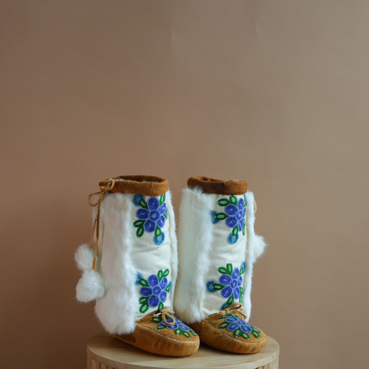Emily J. Canvas & Fur Icy Blue Floral Mukluks