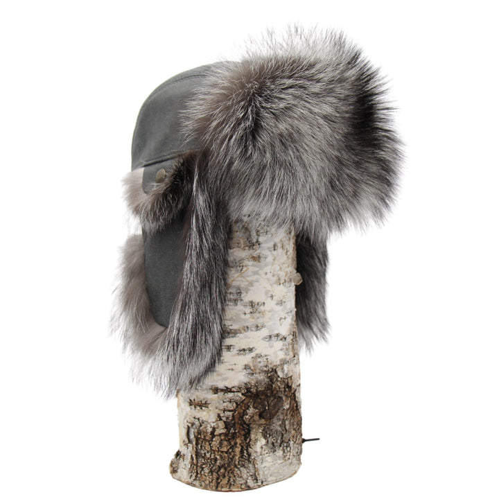 Grenier Furs Silver Fox Fur Aviator Hat