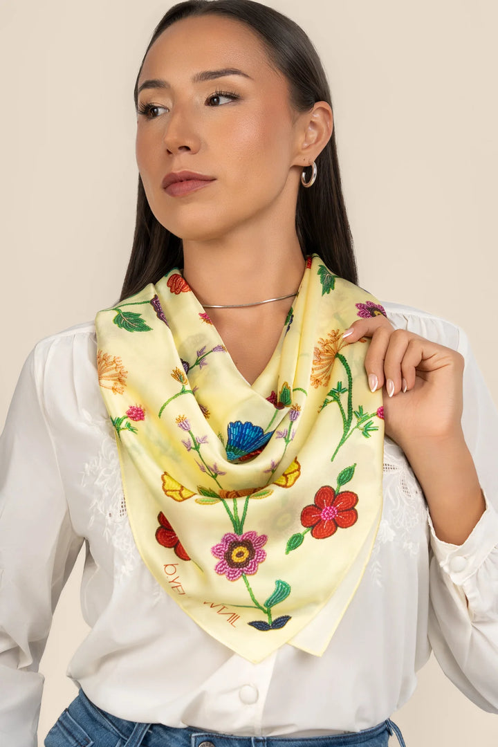 B.YELLOWTAIL Yellow Beaded Floral Silk Scarf