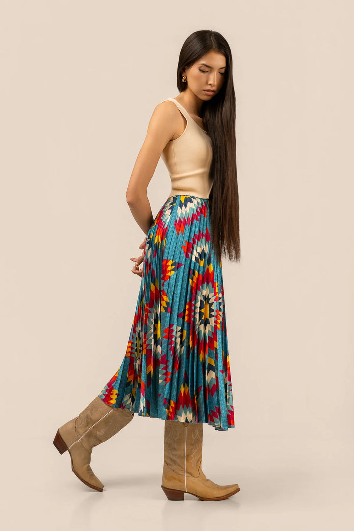 B.YELLOWTAIL Teal Pleated Midi Skirt