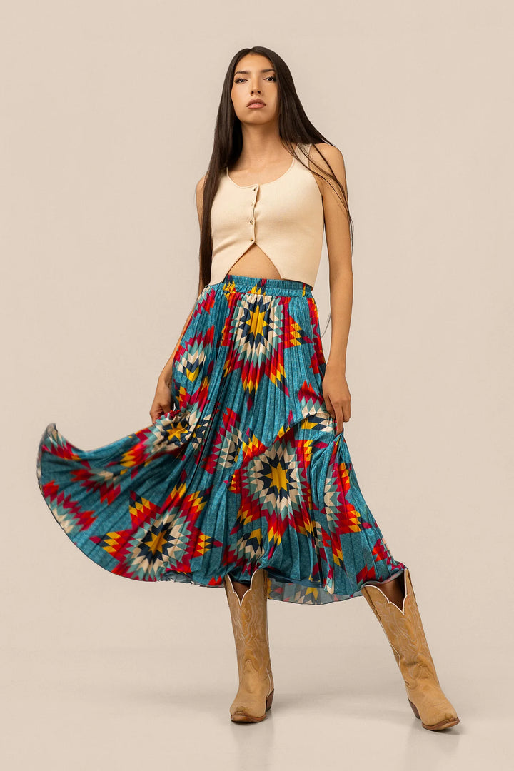 B.YELLOWTAIL Teal Pleated Midi Skirt