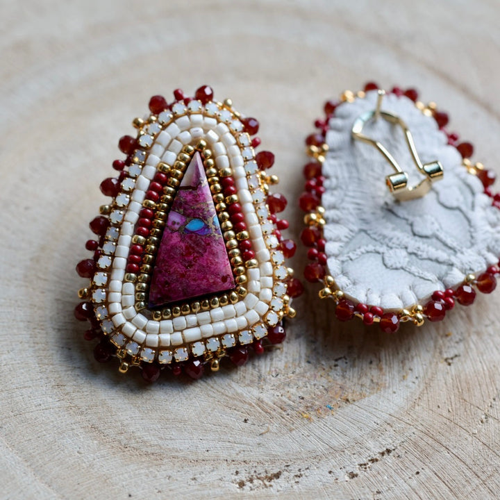 Prairie Sage Beadwork Red Rose Mojave Turquoise Triangle Beaded Earrings
