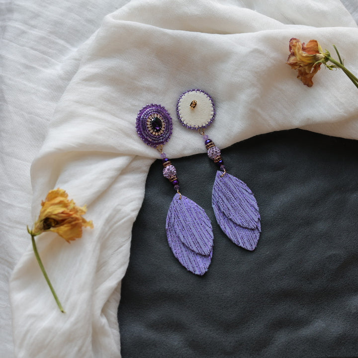 Beth Rose Designs Purple Leather Feather Earring & Necklace Set
