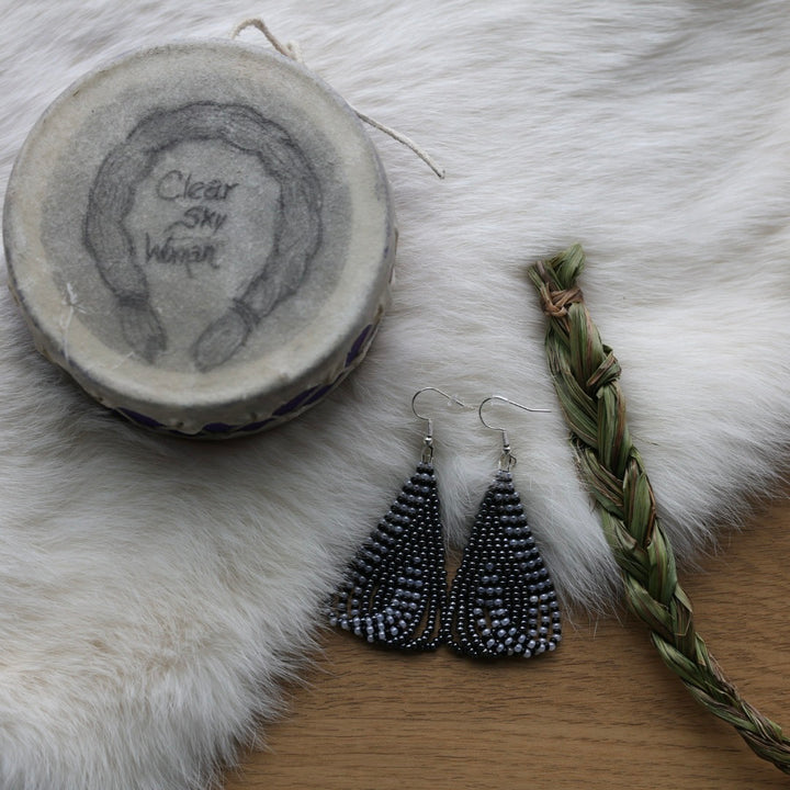 Clear Sky Woman Striped Criss Cross Looped Fringe Beaded Earrings