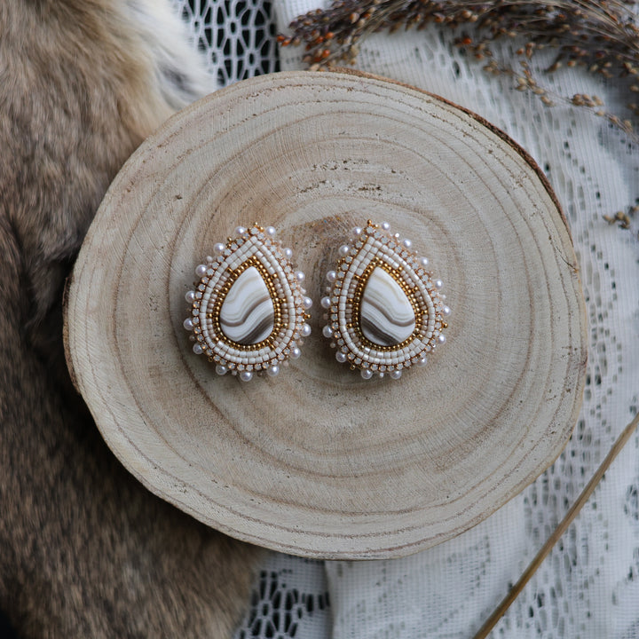 Prairie Sage Beadwork Zebra Calcite Beaded Earrings