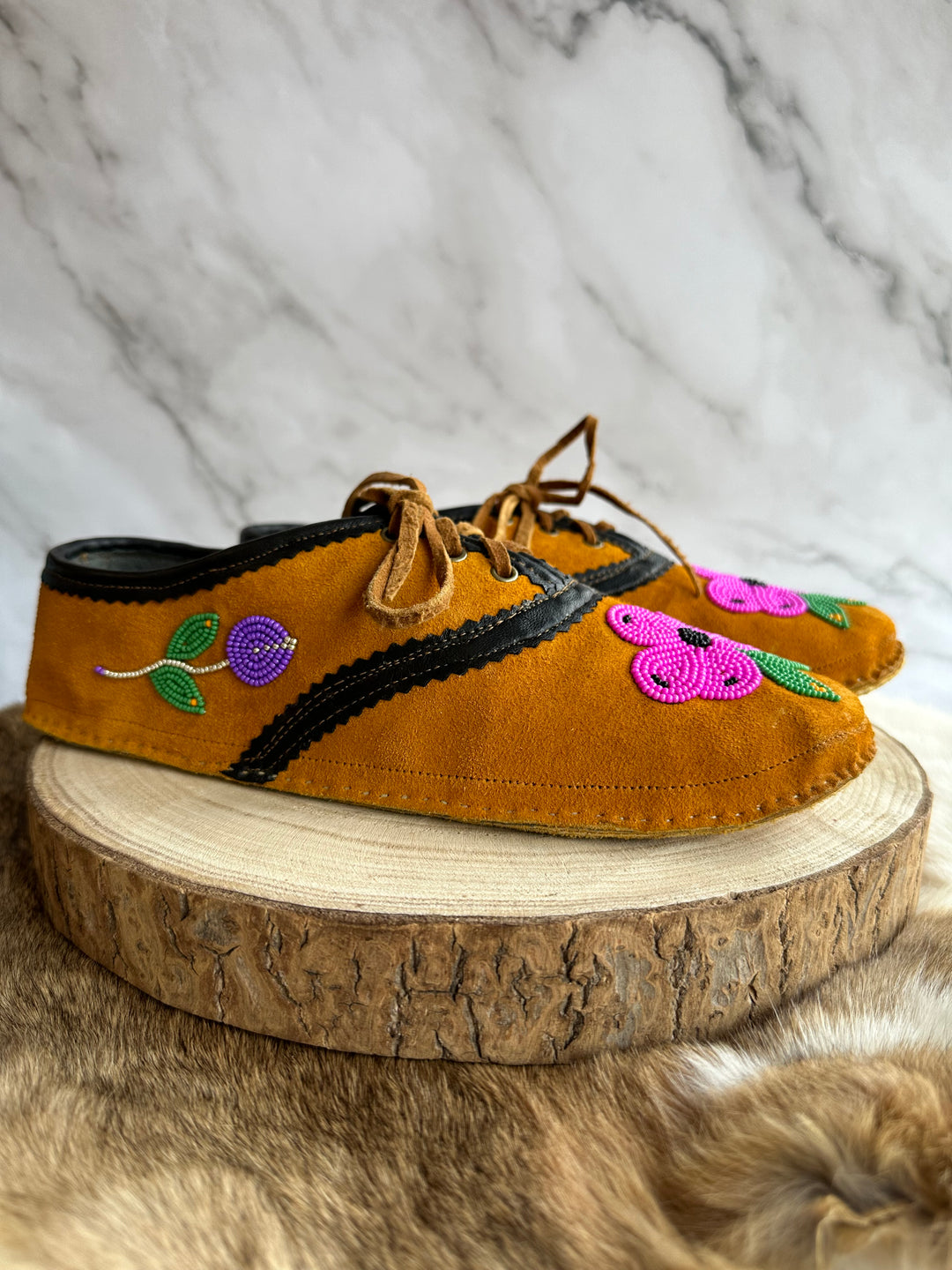 Caroline M. Moose Hide Lace-up Moccasin Slippers