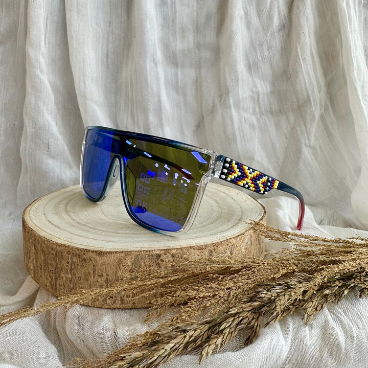 Rebelina Red & Blue Ombre Shield Beaded Sunglasses