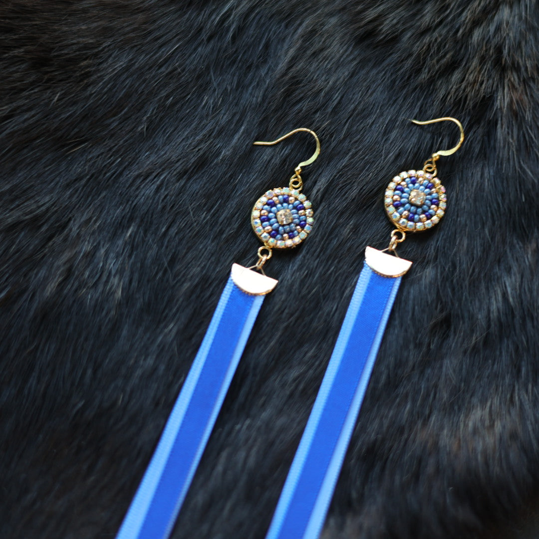 Helen Oro Designs Blue Bead & Ribbon Earrings