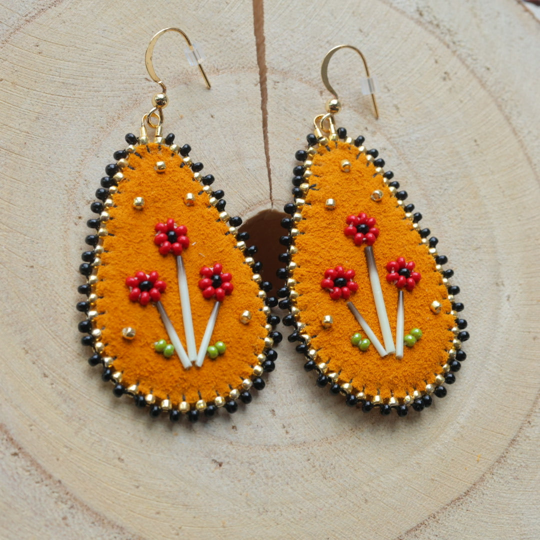 Windy North Designs Teardrop Beaded Floral Earrings