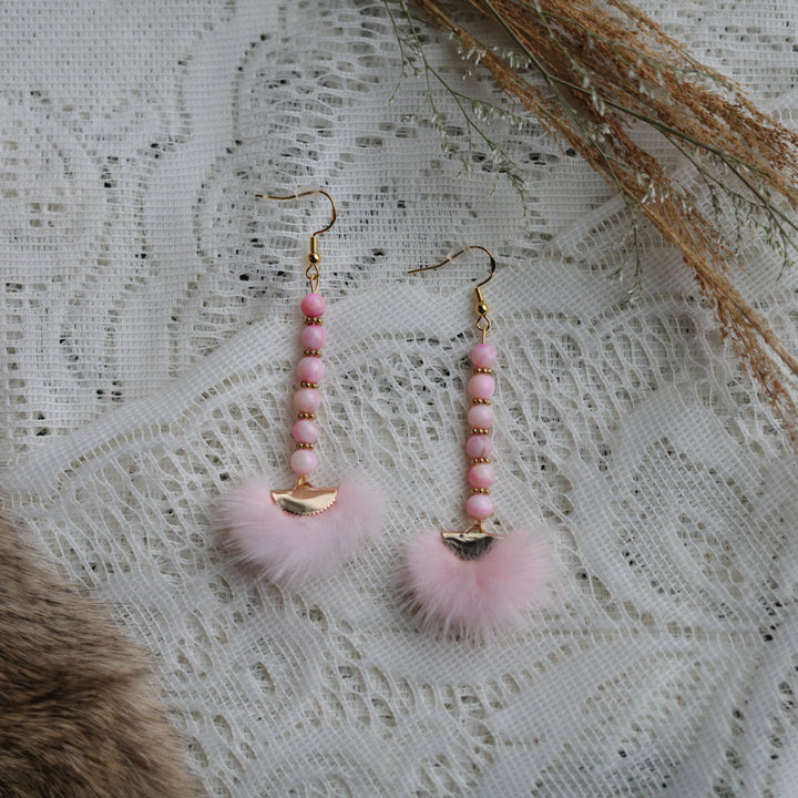 Prairie Sage Beadwork Dyed Mother of Pearl & Mink Drop Earrings