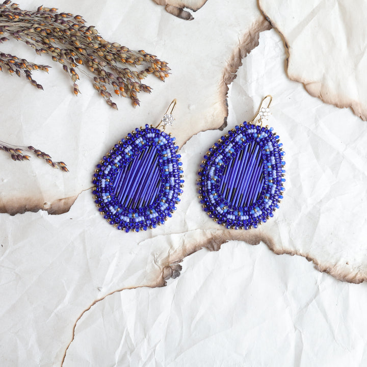 TLee Beads Royal Blue Porcupine Quill Beaded Earring