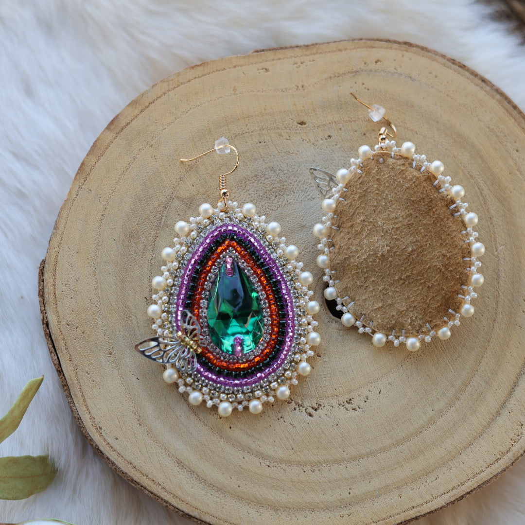 Mercedes G. Butterfly Beaded Teardrop Earrings