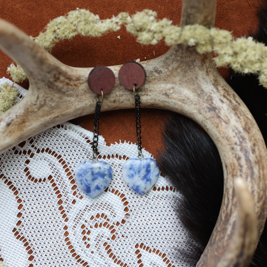 DMD Beadwork Sodalite Heart Earrings