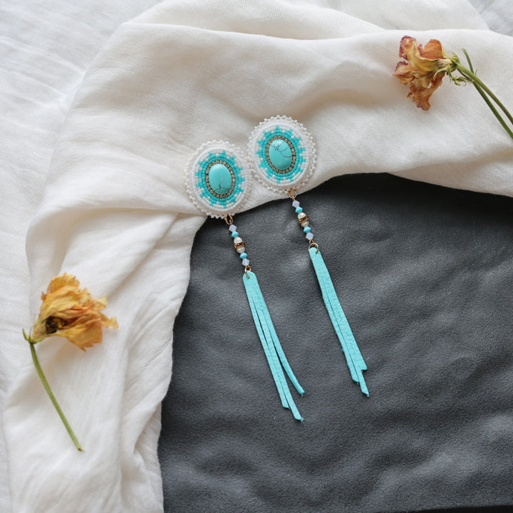 Beth Rose Designs Turquoise Beaded Fringe Earrings