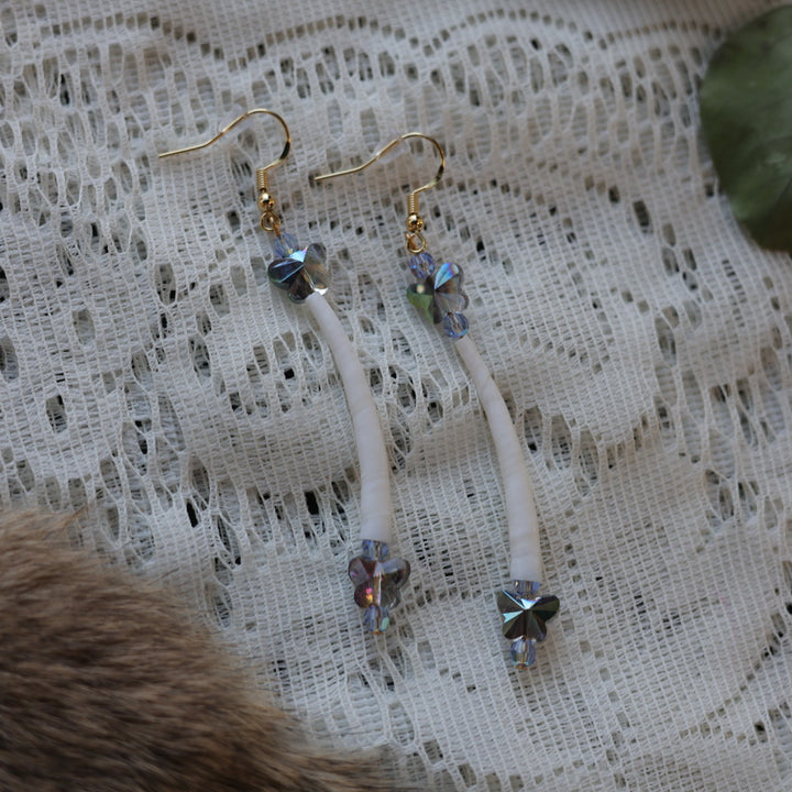 Prairie Sage Beadwork Mini Dentalium Drop Charm Earrings