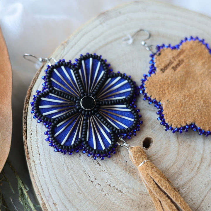 Boreal Forest Beads Floral Moose Hide Tassel Earrings