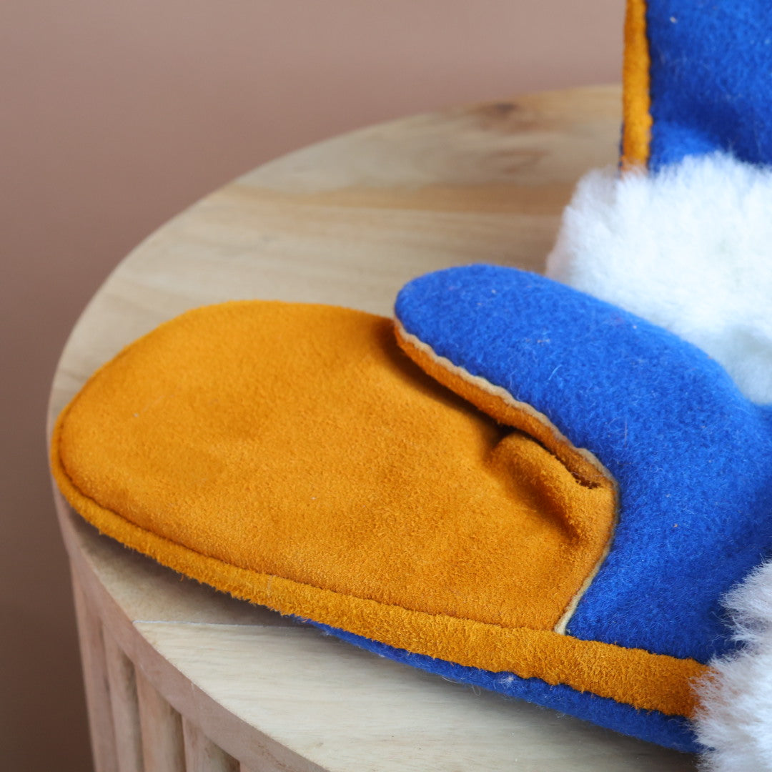 Emily J. Blue Felt & Sheep Shearling Moose Hide Mittens