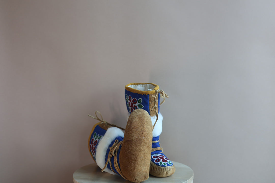 Emily J. Youth Blue Felt & Moose Hide Mukluks