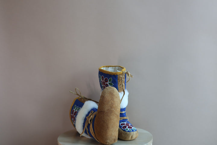 Emily J. Youth Blue Felt & Moose Hide Mukluks