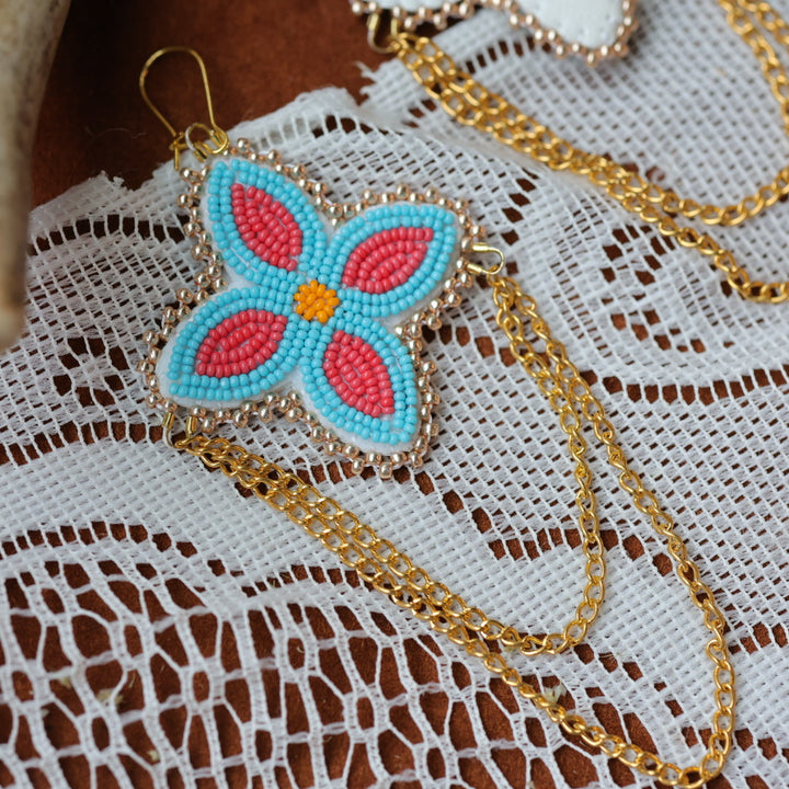 DMD Beadwork Turquoise Floral Beaded Earrings