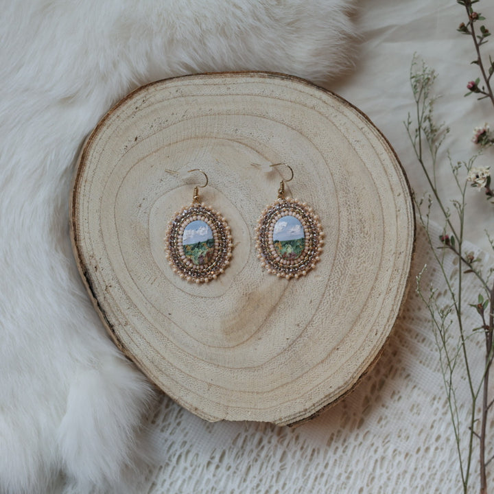 Prairie Moon Prairie Scene Clay Beaded Earrings