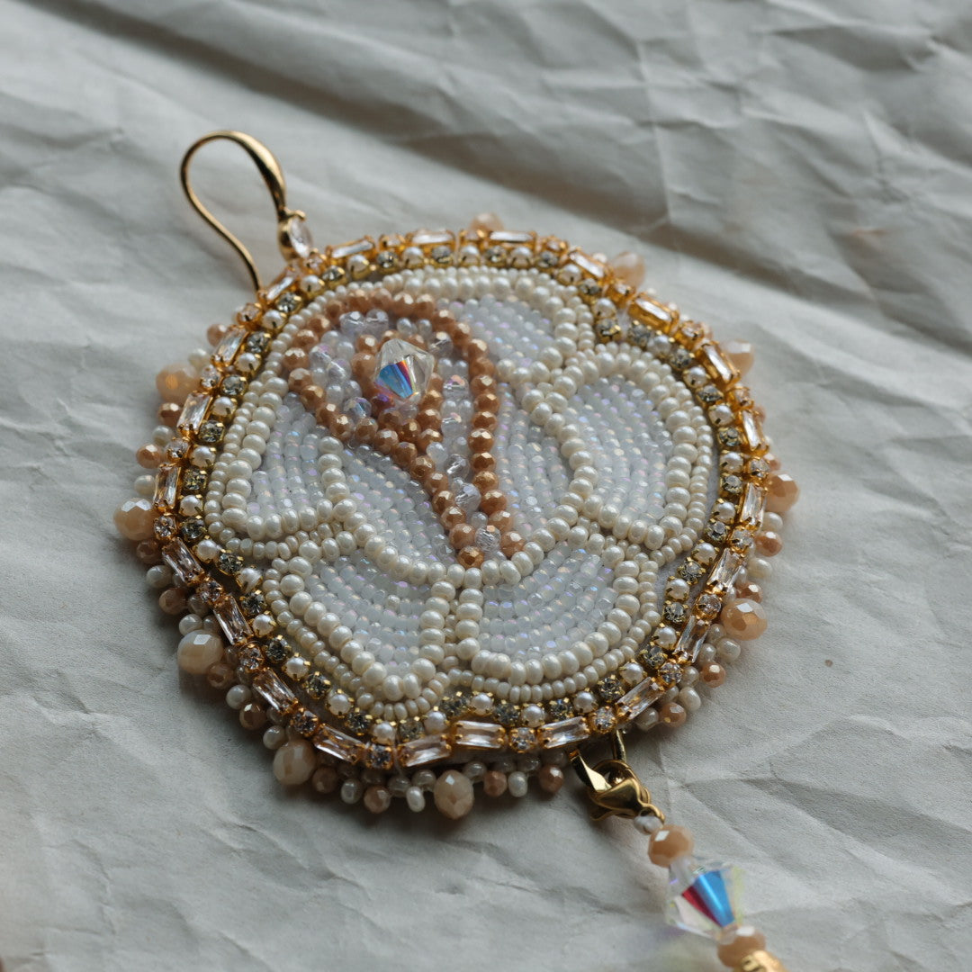 TLee Beads White Rose & Mink Beaded Convertible Earrings