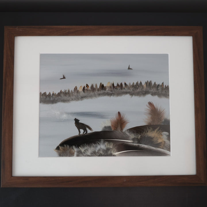 Shannon Dunn 12"x15" Howling Wolf Feather Artwork