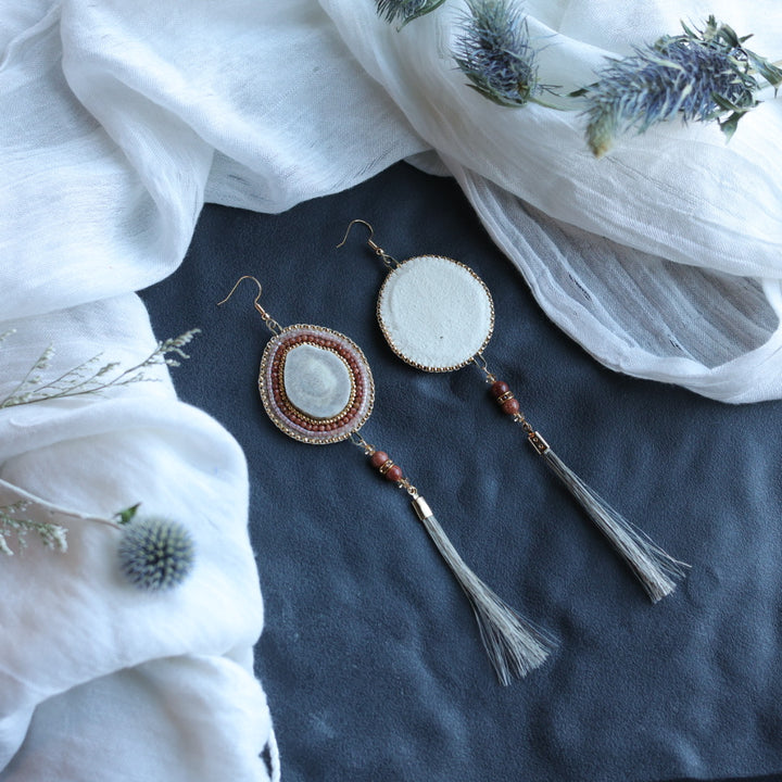 Beth Rose Designs Goldstone, Antler & Horsehair Beaded Earrings