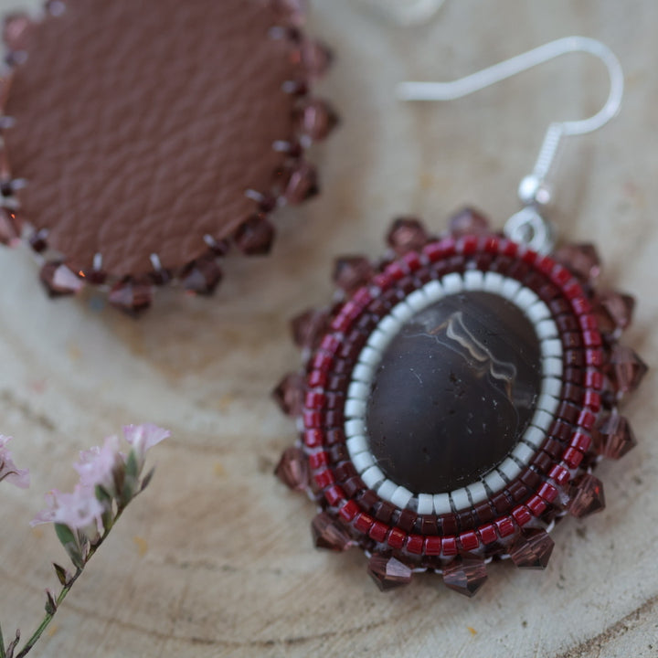 Sweetgrass Woman Creations Brown Marble Beaded Earrings