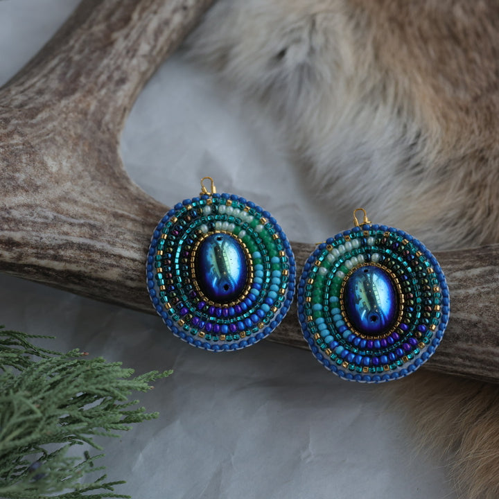 Keegan W. Moody Teal Beaded Oval Earrings