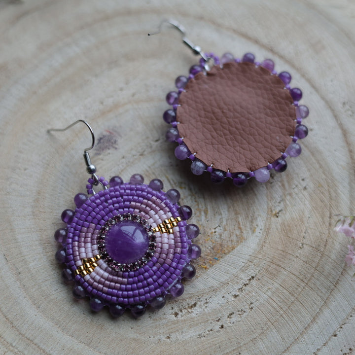 Sweetgrass Woman Creations Amethyst Beaded Earrings