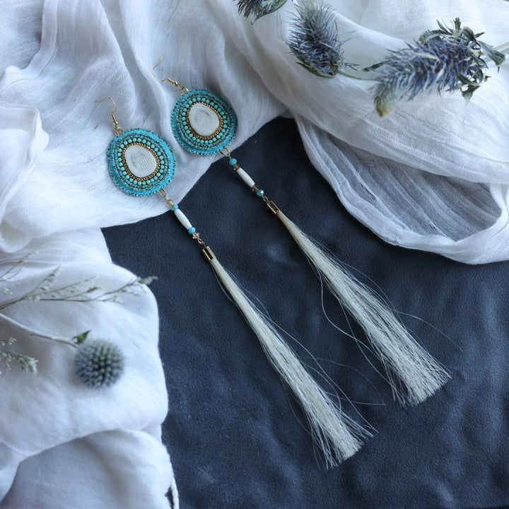 Beth Rose Designs Antler & Horsehair Turquoise Beaded Earrings