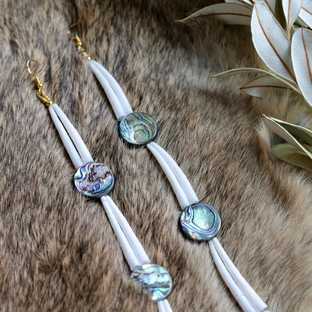 Prairie Sage Beadwork 4 Tier Loop Dentallium Drop Earrings