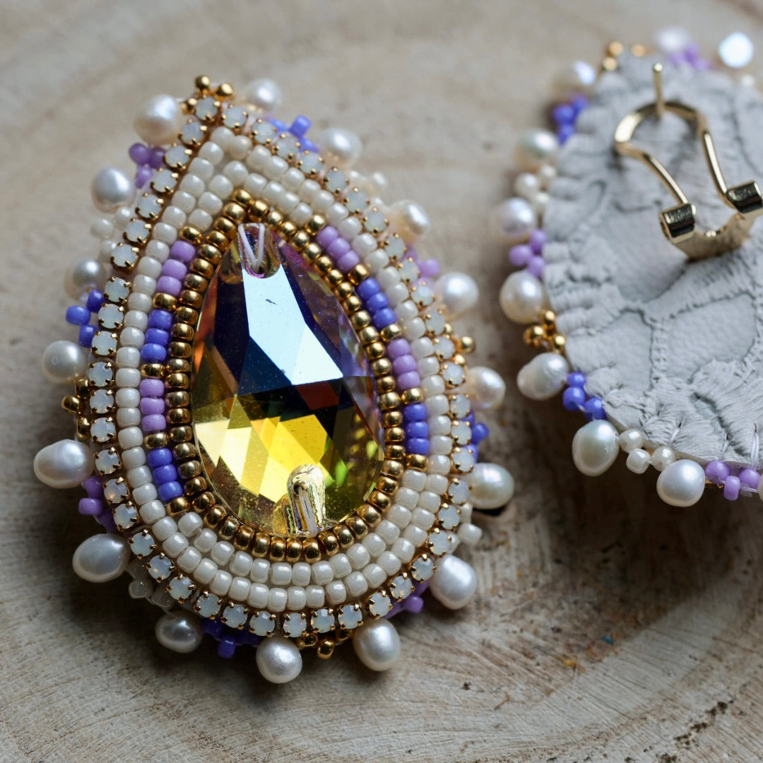 Prairie Sage Beadwork Purple Austrian Teardrop Beaded Earrings