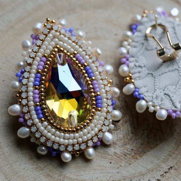 Prairie Sage Beadwork Purple Austrian Teardrop Beaded Earrings