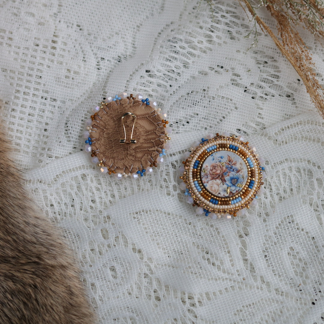 Prairie Sage Beadwork Dusty Blue Floral Beaded Earrings